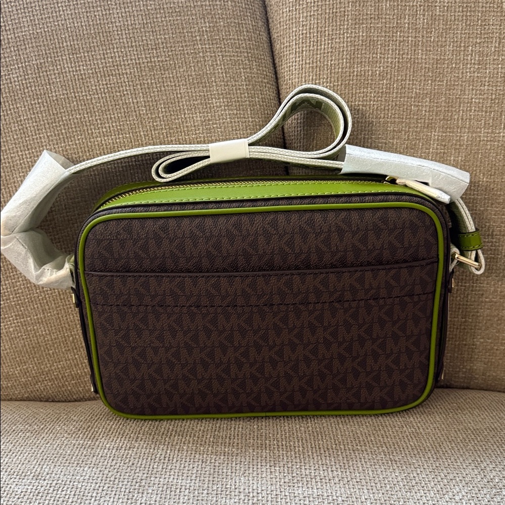 Michael Kors Brown MK Logo Crossbody with Olive Green Front Pocket - Picture 6 of 6